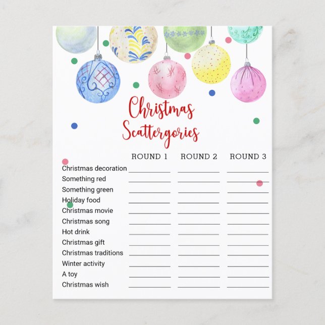 Navidades Scattergories Game Card Flyer (Frente)