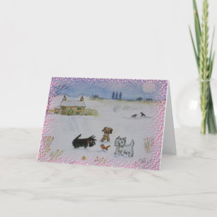 Navidades scottie Westie terrier tarjeta de nieve 