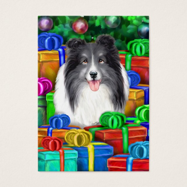 Navidades Sheltie Tarjetas planas Bi Blk (Frente)
