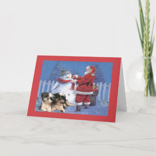 Navidades shih tuzu con tarjeta de Santa y Snowman