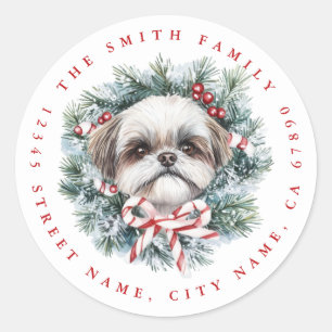 Navidades Shih Tzu Pegatinas de la Ronda de Perros