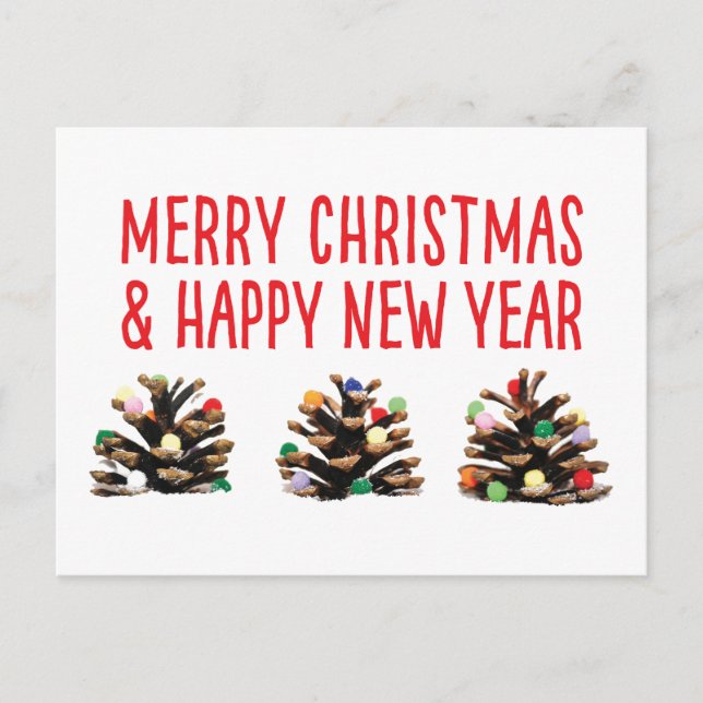 Navidades simples únicas vacaciones postal pinecon (Anverso)