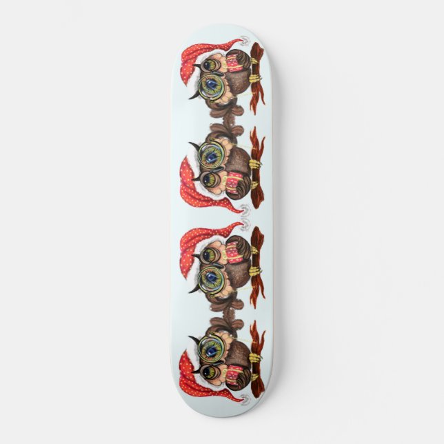 Navidades Skateboard Bebé Lechuza en Gorra y regal (Anverso)