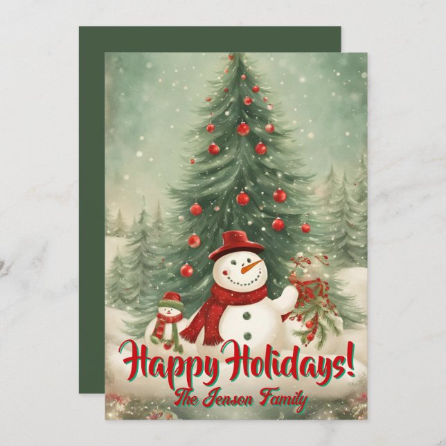 Navidades snowman1, Felices Fiestas, tarjeta de Na (Anverso / Reverso)