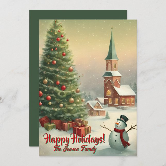 Navidades snowman2, vacaciones felices, tarjeta de (Anverso / Reverso)