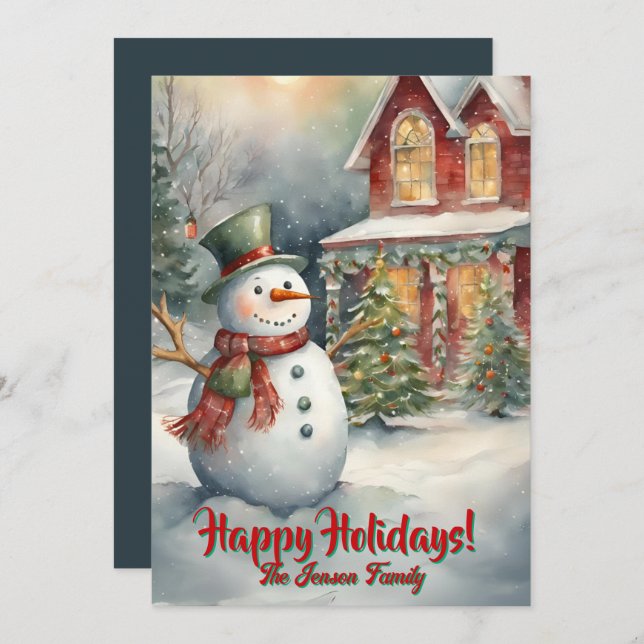 Navidades snowman3, vacaciones felices, tarjeta de (Anverso / Reverso)