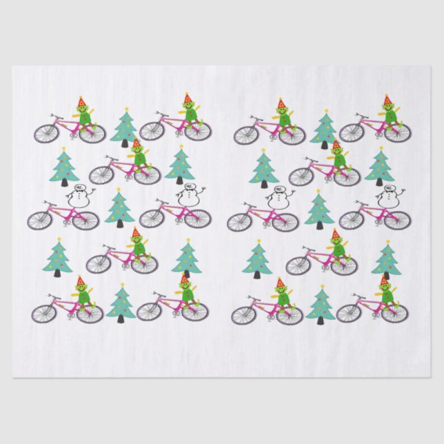 Navidades Snowman Elf Bicicleta de papel de tejido (Anverso)