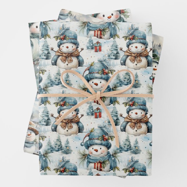 Navidades Snowman entregan papel de envolvimiento (In situ)