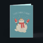Navidades Snowman jugando con Personalizado de nie<br><div class="desc">Feliz hombre de nieve jugando con la nieve y celebrando la temporada invernal. Personalizado el mensaje de sus Navidades junto con este diseño.</div>