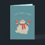 Navidades Snowman jugando con Personalizado de nie<br><div class="desc">Feliz hombre de nieve jugando con la nieve y celebrando la temporada invernal. Personalizado el mensaje de sus Navidades junto con este diseño.</div>