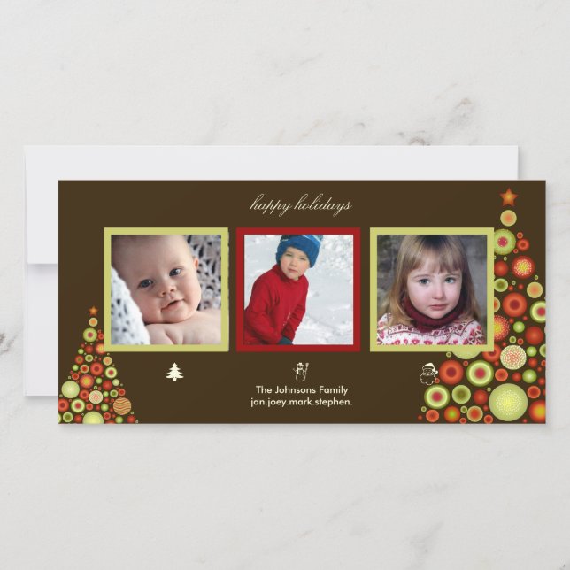 Navidades, snowman y tarjetas de foto de árbol san (Anverso)