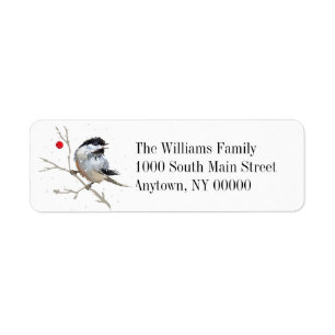 Navidades Snowy Chickadee devuelven etiqueta de di