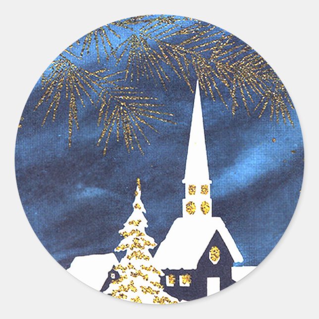 Navidades Snowy Iglesia Pegatinas Amén (Anverso)