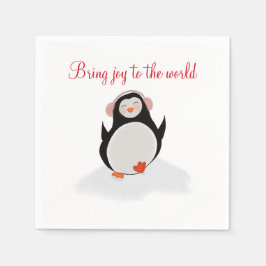 Navidades sonriendo pingüino en la servilleta