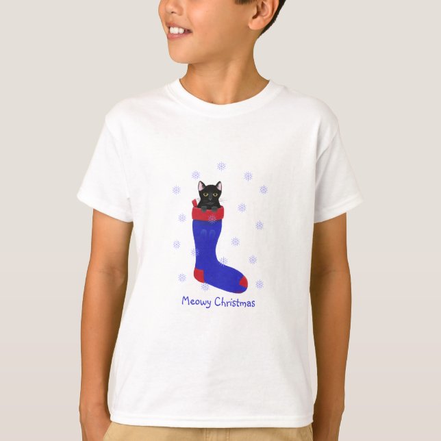 Navidades Stocking Cat, Meowy Navidades, camisetas (Anverso)