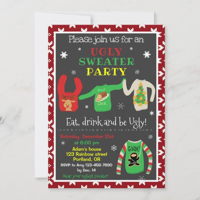 Navidades suéteres feos invitación fiesta suéter (Anverso)