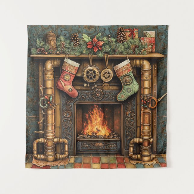 Navidades Tapiz de chimenea de vapor (Anverso)