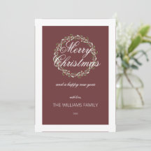 Navidades tarjeta acuarela corona burdeos rojo