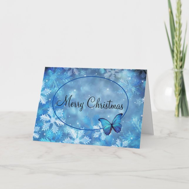 Navidades Tarjeta Copos de Nieve y Mariposa Morfo  (Anverso)