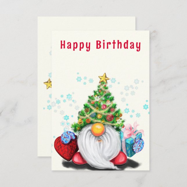 Navidades Tarjeta de cumpleaños Gnome lindo con re (Anverso / Reverso)