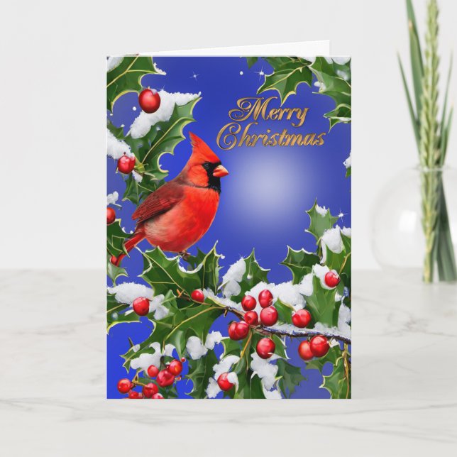 Navidades tarjeta de elegancia cardenal rojo holly (Anverso)