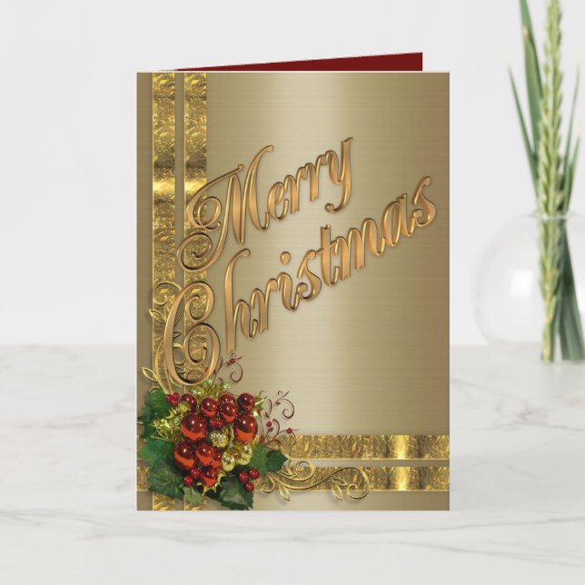 Navidades tarjeta de elegancia oro y rojo victoria (Anverso)