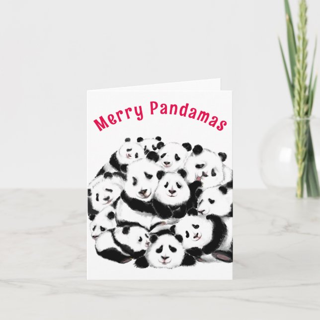 Navidades Tarjeta feliz familia Pandas - Pintura (Anverso)
