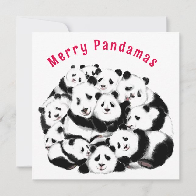 Navidades Tarjeta feliz familia Pandas - Pintura (Anverso)