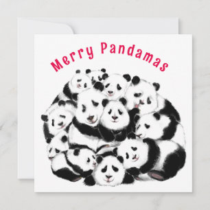 Navidades Tarjeta feliz familia Pandas - Pintura