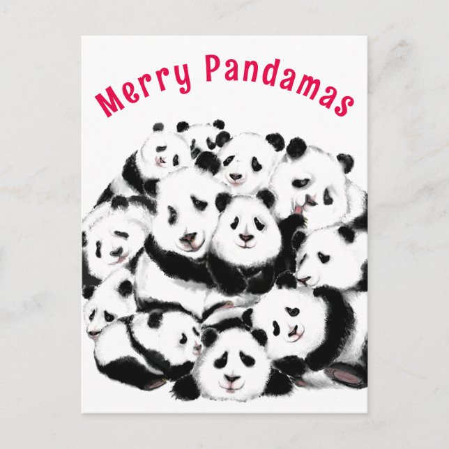 Navidades Tarjeta feliz familia Pandas - Pintura (Anverso)