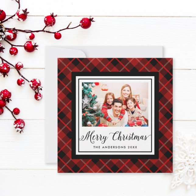 Navidades | Tarjeta fotográfica de color rojo y ne (Subido por el creador)