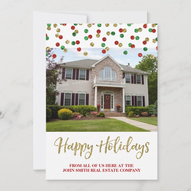 Navidades Tarjeta fotográfica de oro Red Confetti  (Anverso)