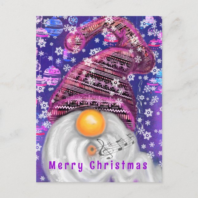 Navidades Tarjeta Gnome Feliz En Gorra Púrpura (Anverso)