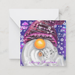Navidades Tarjeta Gnome Musical En Gorra Púrpura
