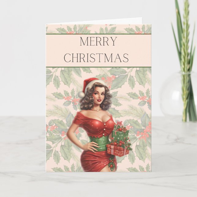 Navidades Tarjeta Pinup Brunette con Regalos (Anverso)