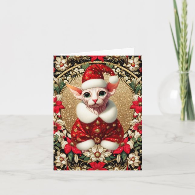 Navidades Tarjeta Sphynx Cat Santa (Anverso)