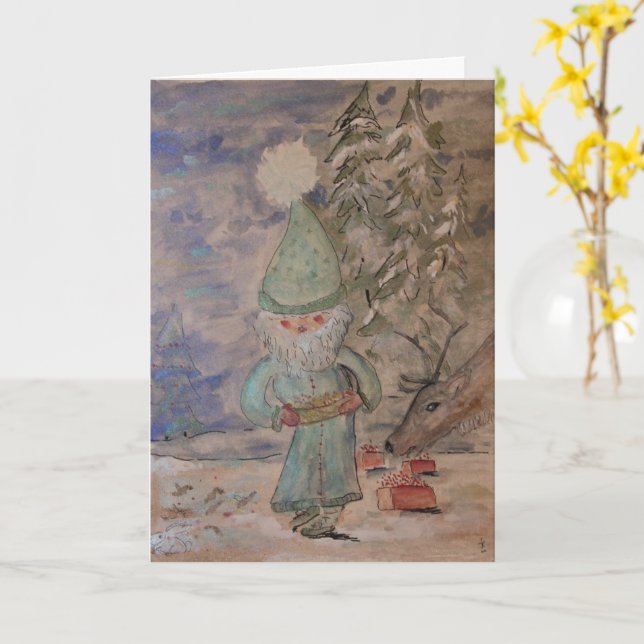 Navidades tarjeta "The Tonttu" Gnome Elf (flor amarilla)