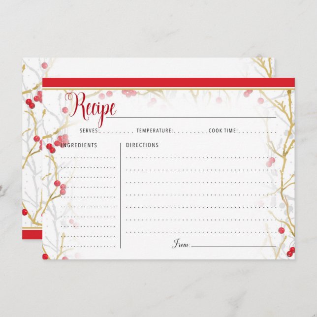 Navidades Tarjetas de Receta Snowy Winterberries (Anverso / Reverso)