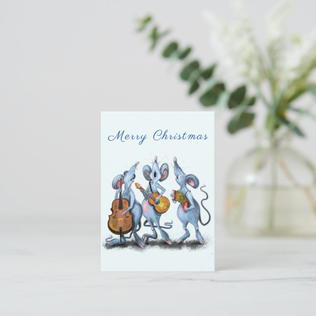 Navidades tarjetas Happy Musical Mouse Band Fun (Anverso de pie)