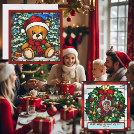 Navidades Teddy Bear Faux Sained Glass