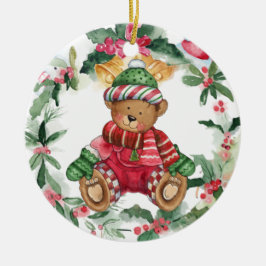 Navidades Teddy Bear Ornamento cerámico