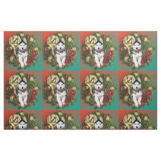 Navidades tela de raza de perro Husky siberiano