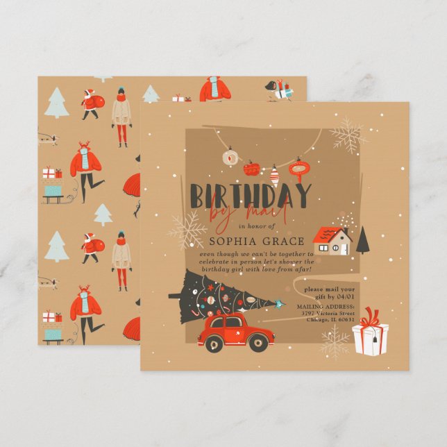 Navidades Tema Cumpleaños por invitación por corre (Anverso / Reverso)