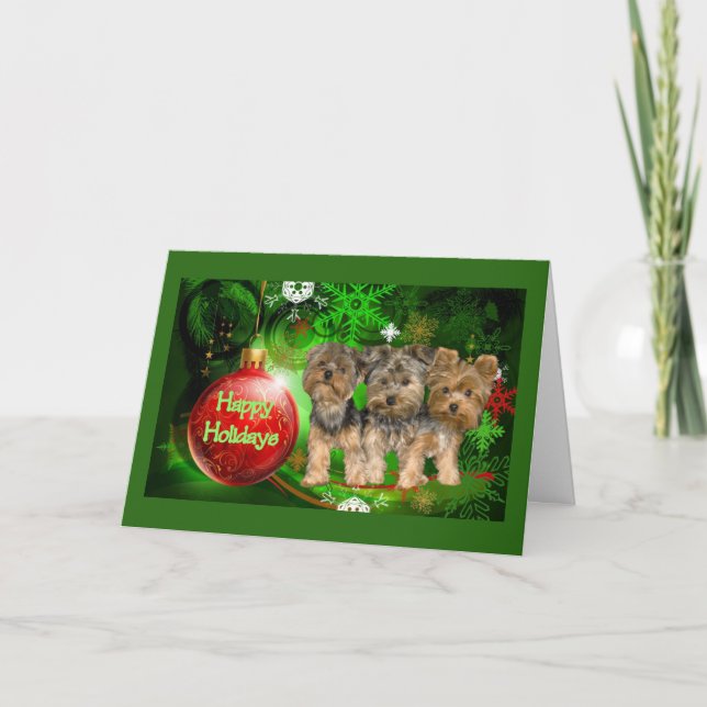 Navidades Terrier de Yorkshire Tarjeta bola roja (Anverso)