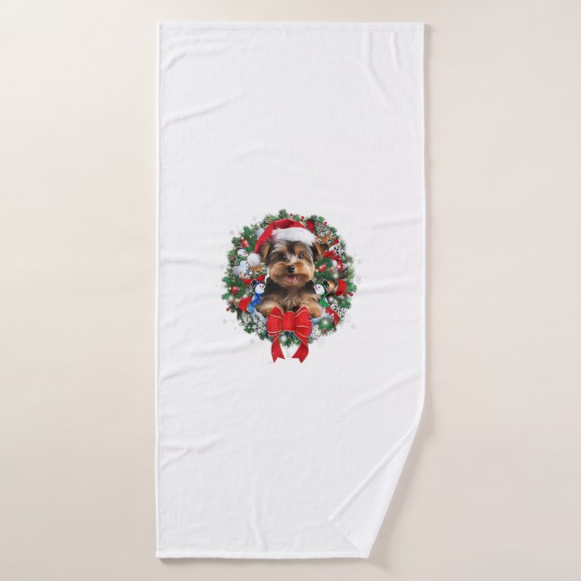 Navidades Terrier de Yorkshire Wreath Decoración n (Toalla de baño)