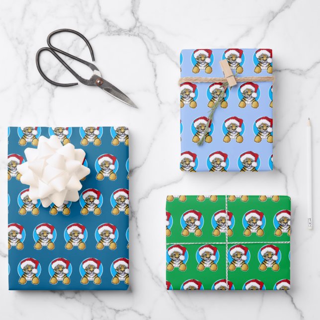 Navidades Tiger Cub Wraping Paper Set de 3 hojas (Anverso)