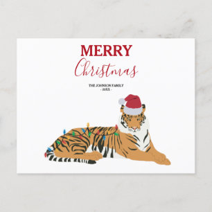 Navidades Tiger Funny Animal con tarjeta Santa Hat