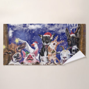 Navidades toalla de baño feliz Fiesta de animales