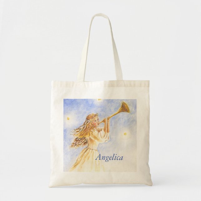 Navidades Tote Ángel Con Bolsa De Algodón Personal (Frente)
