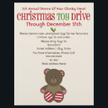 Navidades Toy Drive Stried Bear Flyer<br><div class="desc">Un volante de Navidades que conduce un juguete con el ilustracion de un oso rellenado marrón con patas y orejas rayadas rojas y blancas en el fondo. Personalice el texto con detalles.</div>